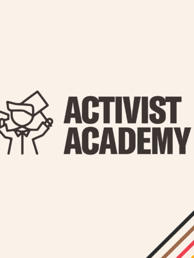 Large activist academy banner
