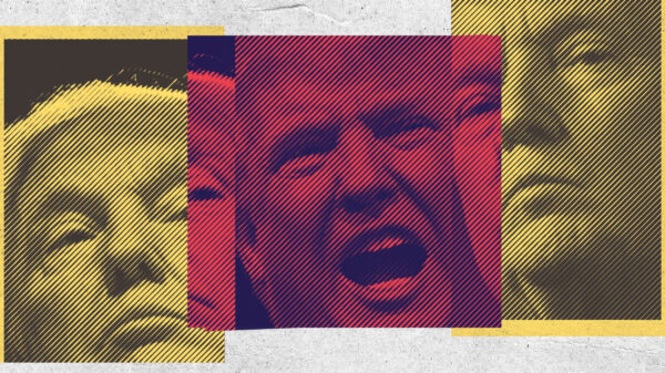 Web page banner depicting three photos of Donald Trump