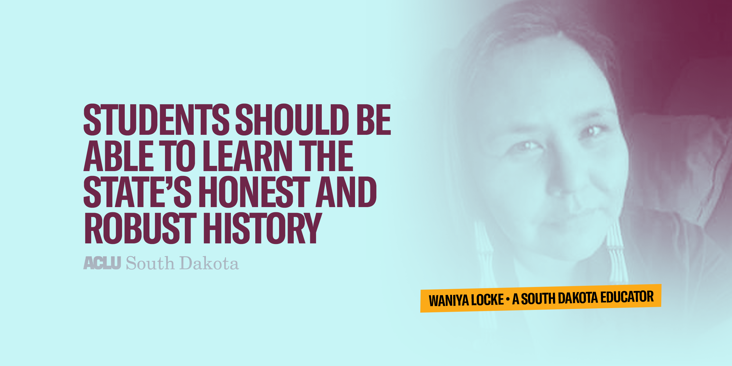 Banner that reads, "students should be able to learn the state's honest and robust history."