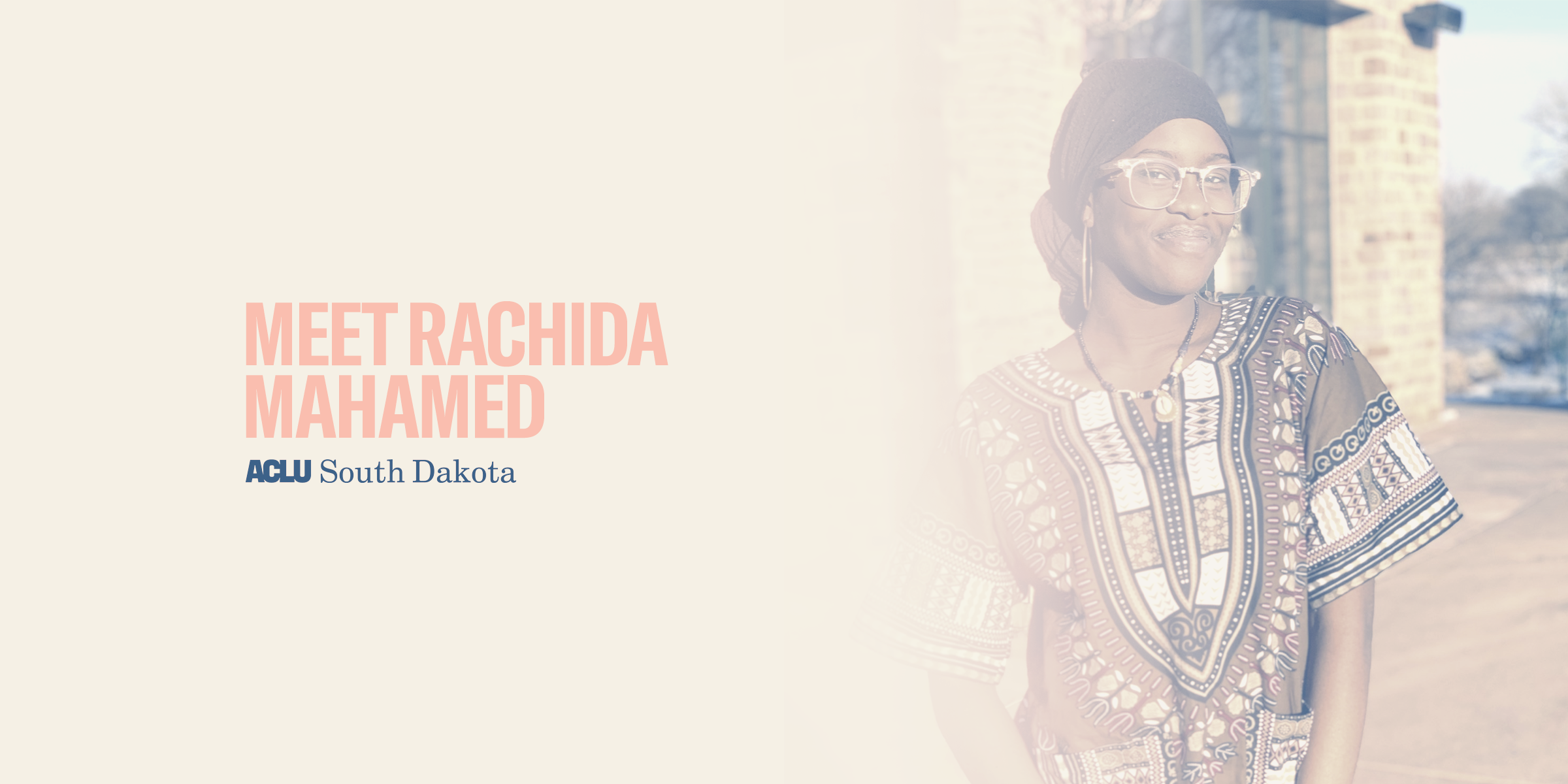 Image of Rachida Mohamed with the text, "Meet Rachida Mahamed."