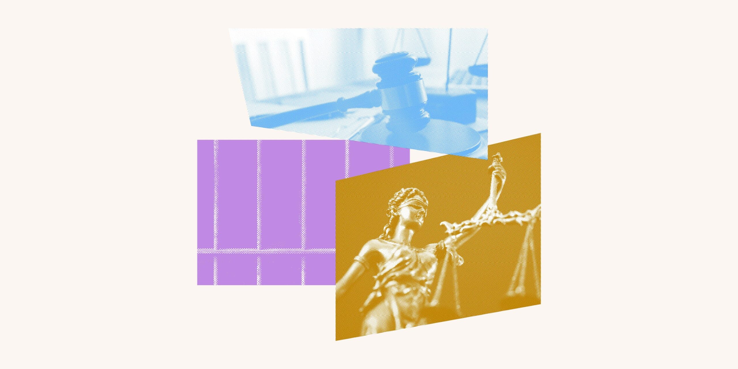 Collage of gavel, justice and prison bars