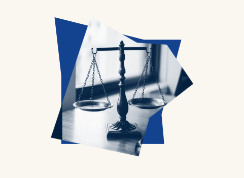 Photo collage with an image of a justice scale