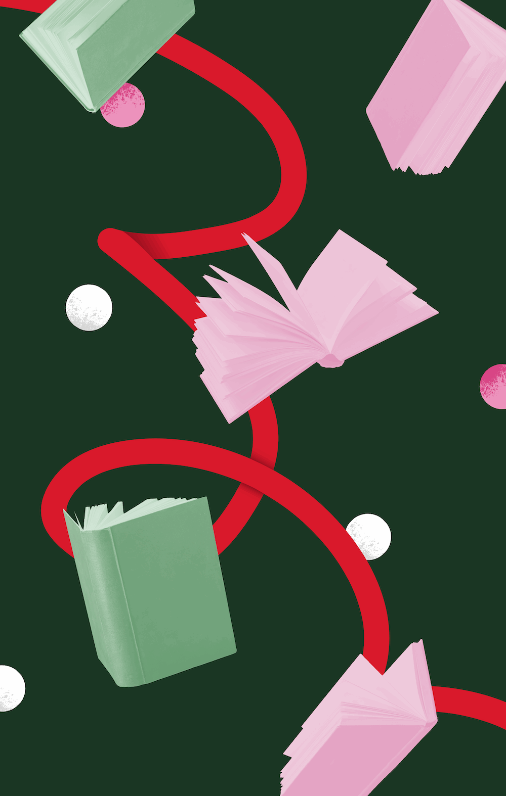 A graphic that includes images pertaining to reading and the holidays.