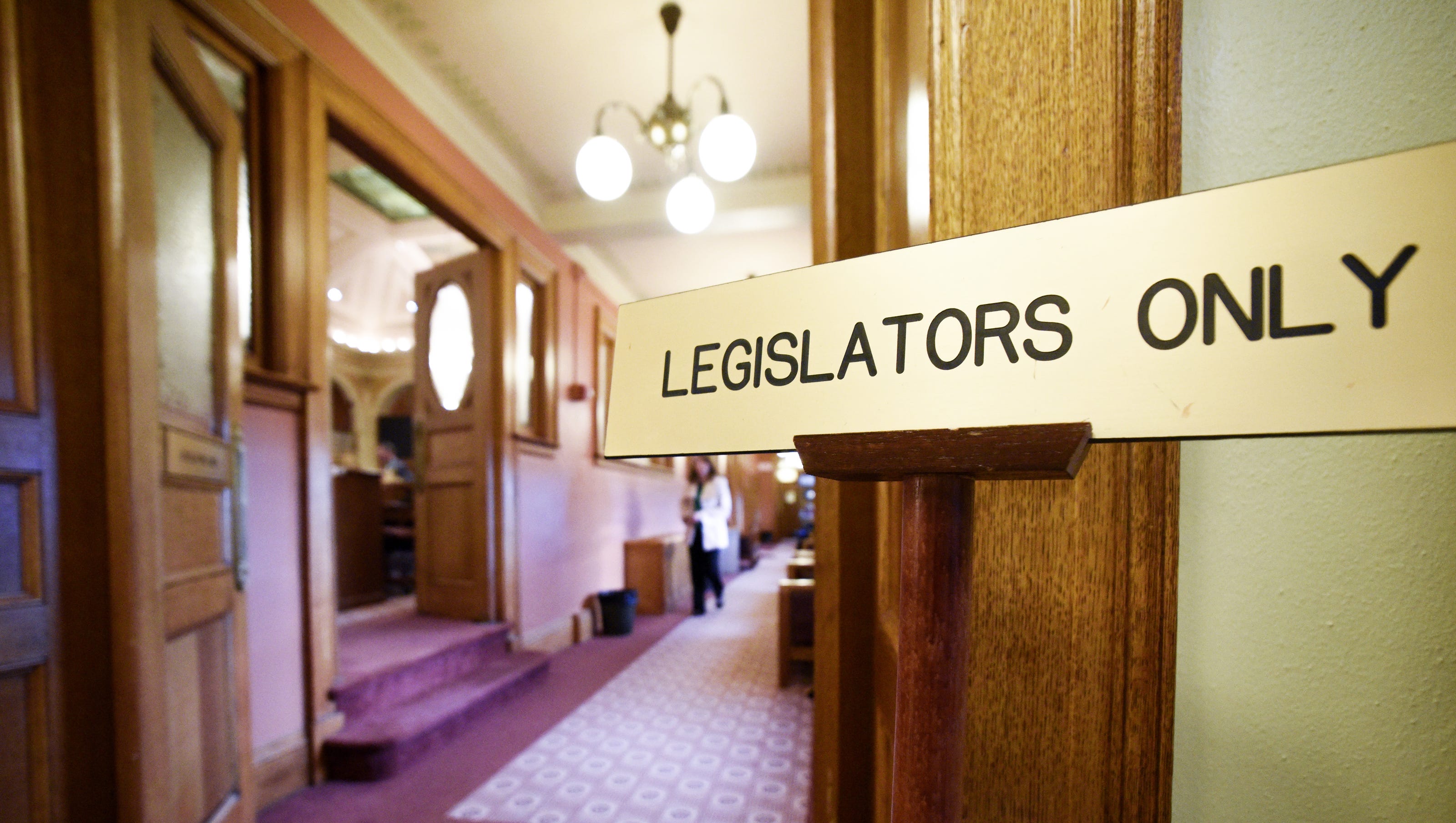 A sign reading, “Legislators Only” stands in a hallway near the Senate chambers in the South Dakota State Capitol on Jan. 9, 2018 in Pierre, SD Sam Caravana / Argus Leader 
