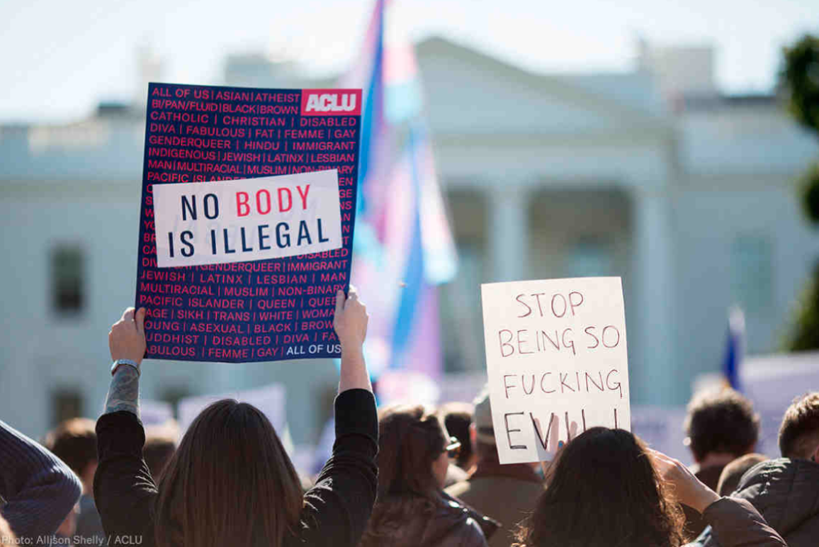 Photo of a protest sign that says, "No Body is Illegal"