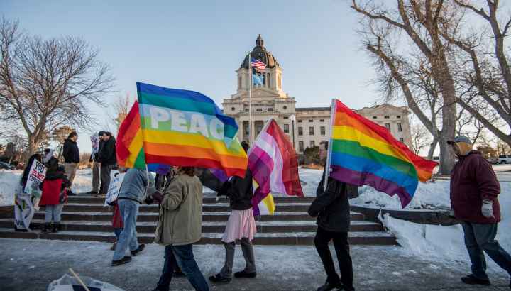 Image of a protest at the South Dakota state Capitol 