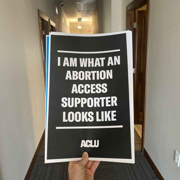 Image of a sign that says, "I am what an abortion access supporter looks like."