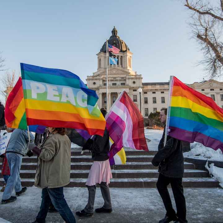 Image of a protest at the South Dakota state Capitol 